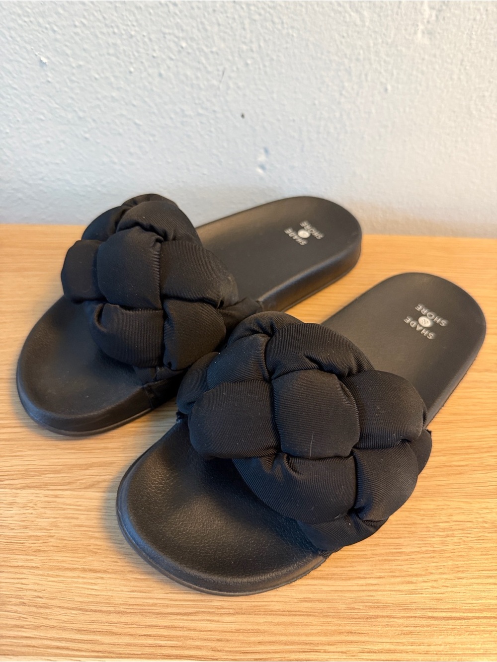 Shade & Shore Black Braided Padded Slide Sandals - Women